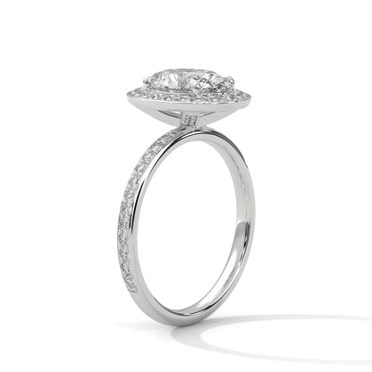 2.0ct Oval Cut Moissanite Halo Solitaire Ring with Pave Set Band 925 Sterling Silver Engagement Band