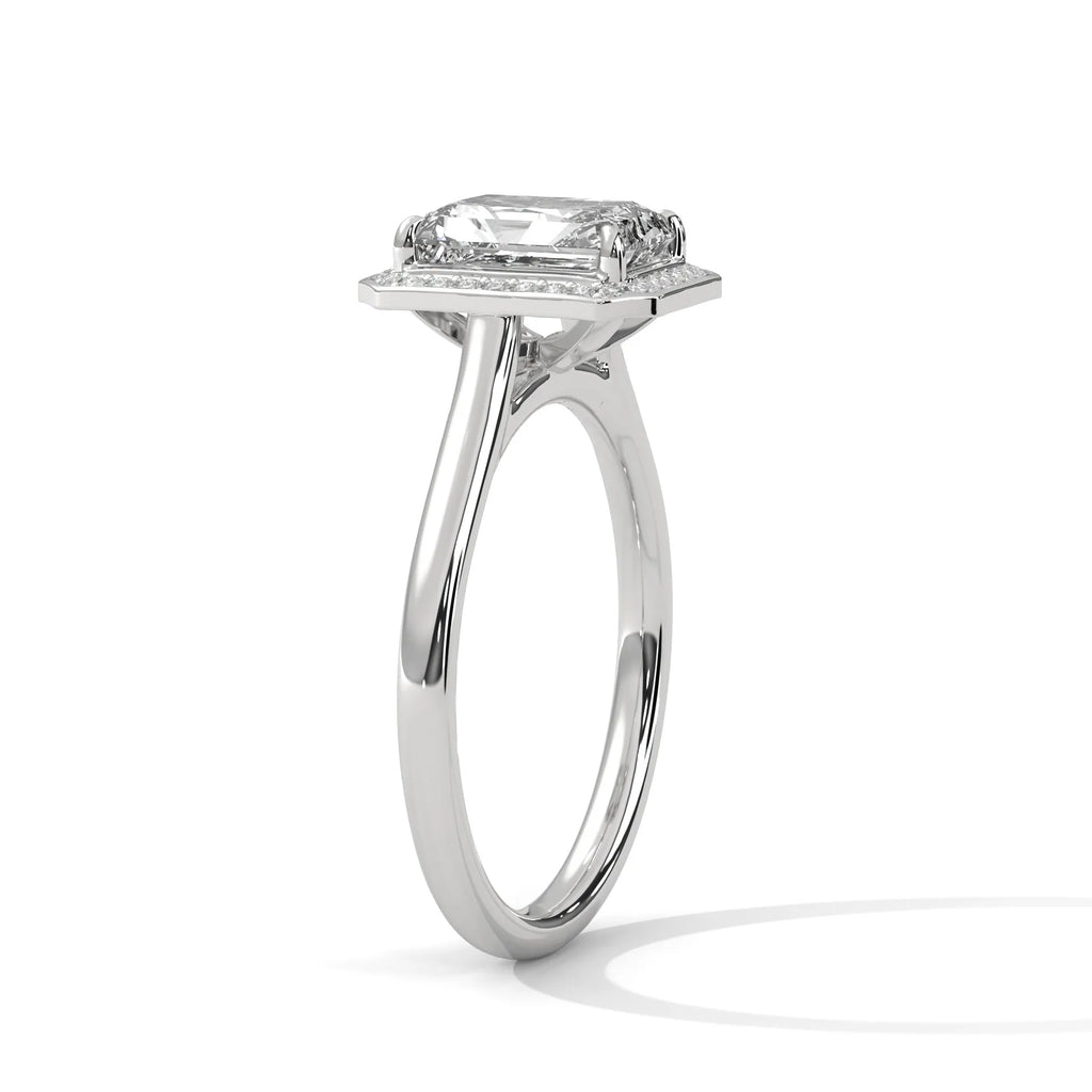 2.0ct Emerald Cut Moissanite Halo Solitaire Ring 925 Sterling Silver Engagement Band