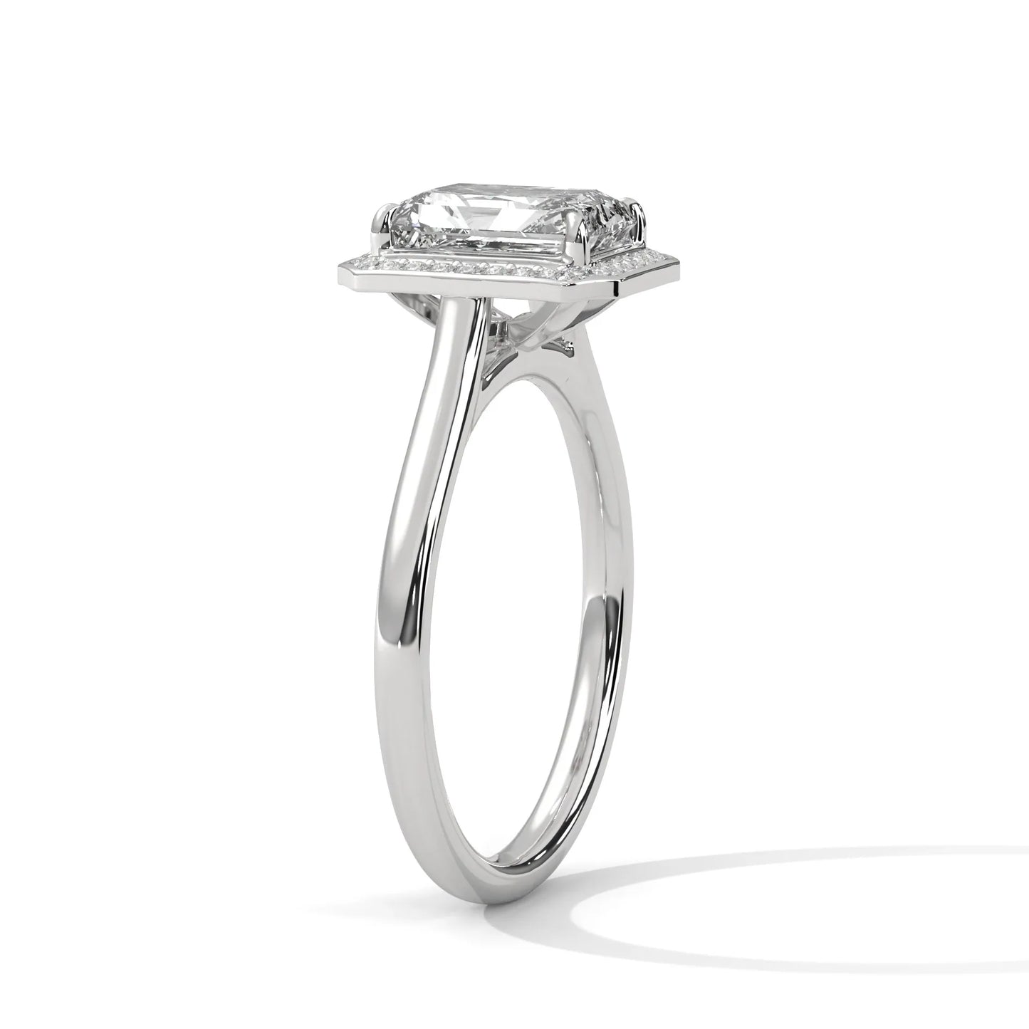 2.0ct emerald cut moissanite halo solitaire ring 925 sterling silver engagement band