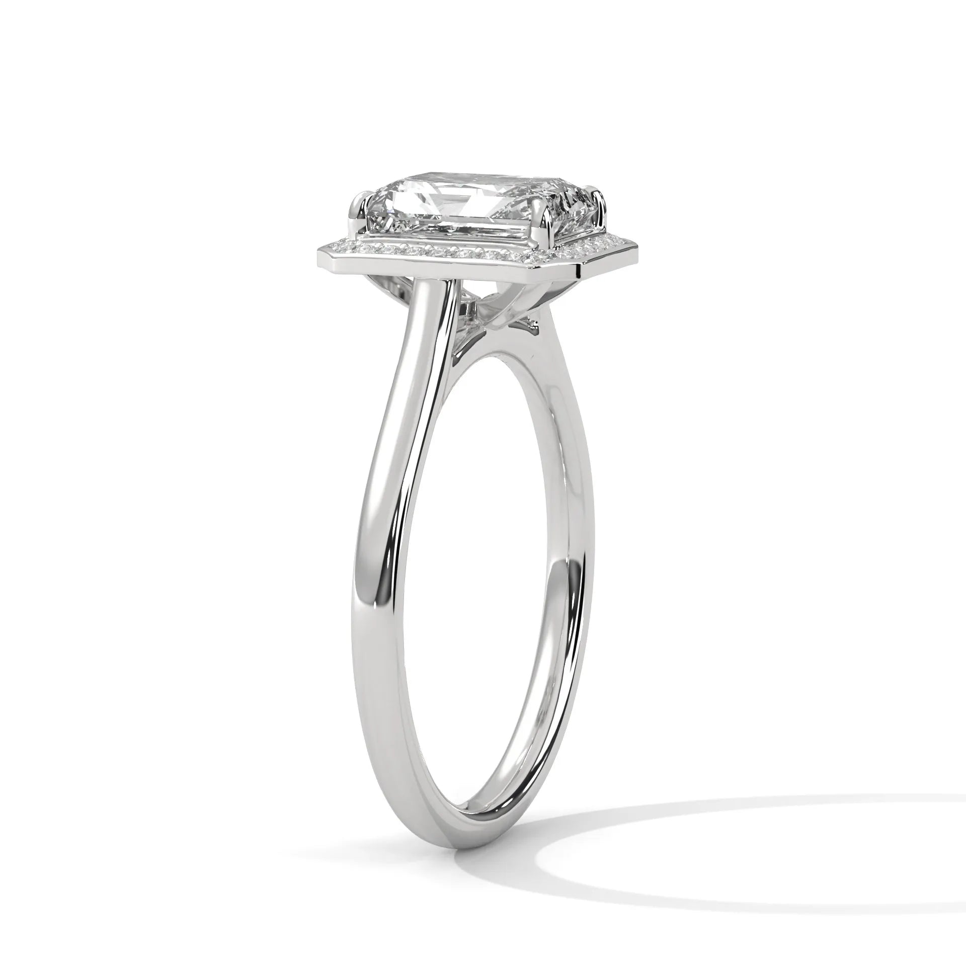 2.0ct Emerald Cut Moissanite Halo Solitaire Ring 925 Sterling Silver Engagement Band