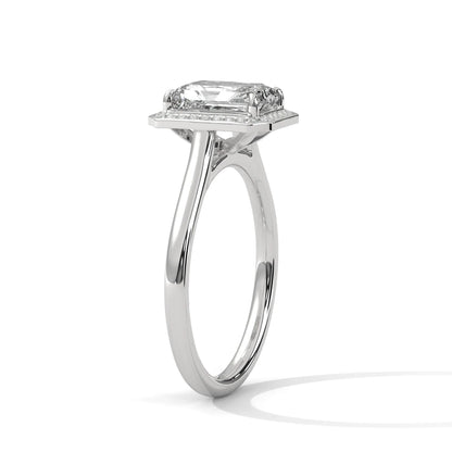 2.0ct Emerald Cut Moissanite Halo Solitaire Ring 925 Sterling Silver Engagement Band