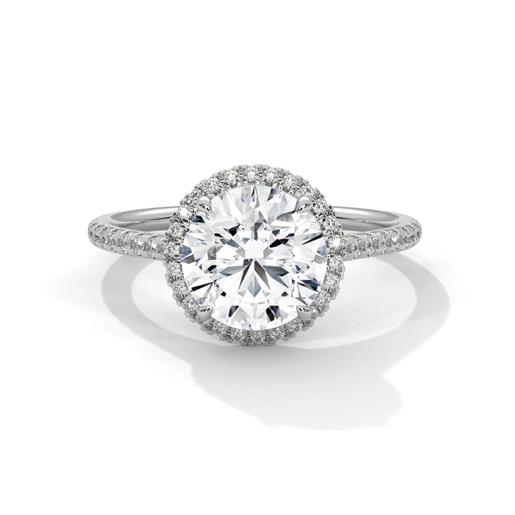 2.0ct Round Brilliant Cut Moissanite Halo Solitaire Ring 925 Sterling Silver Engagement Band