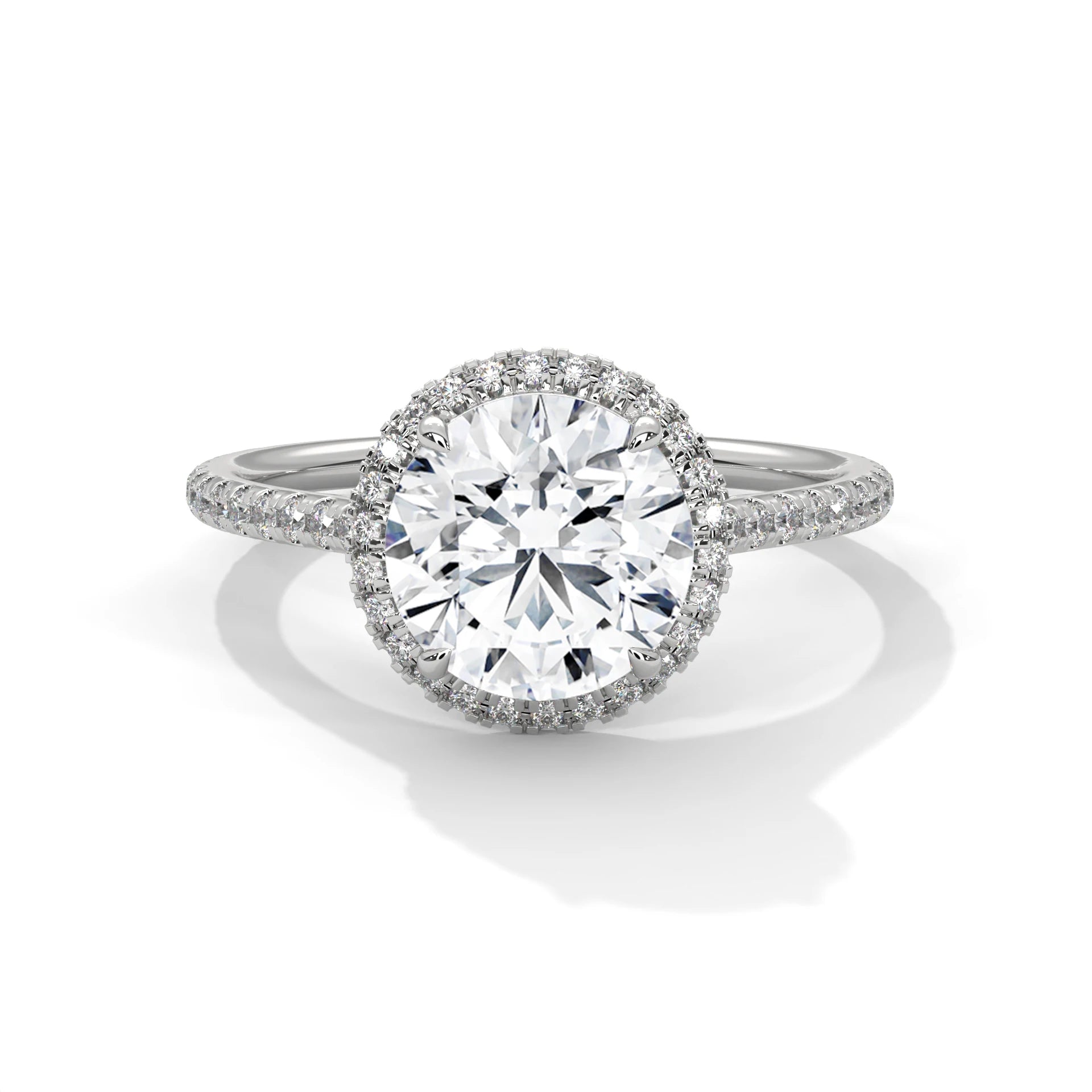 2.0ct Round Brilliant Cut Moissanite Halo Solitaire Ring 925 Sterling Silver Engagement Band