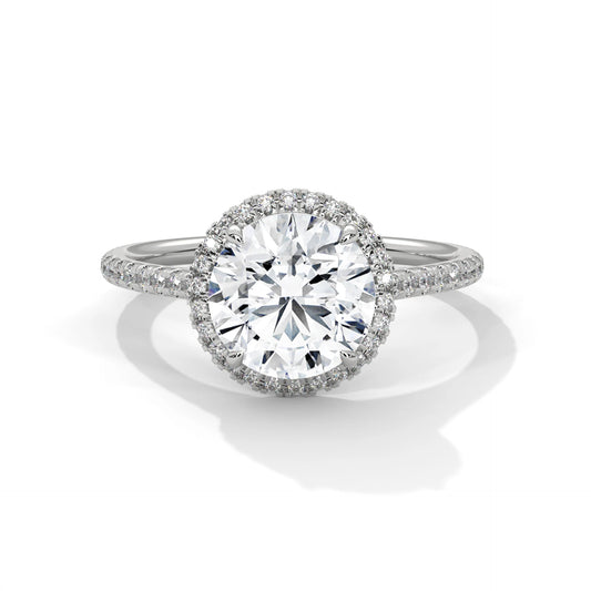 2.0ct Round Brilliant Cut Moissanite Halo Solitaire Ring 925 Sterling Silver Engagement Band