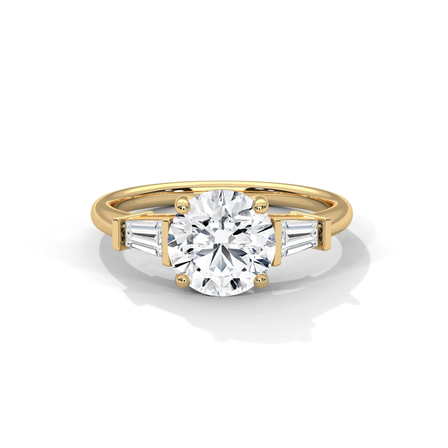 2.0ct round brilliant and baguette cut moissanite 3-stone ring 925 sterling silver