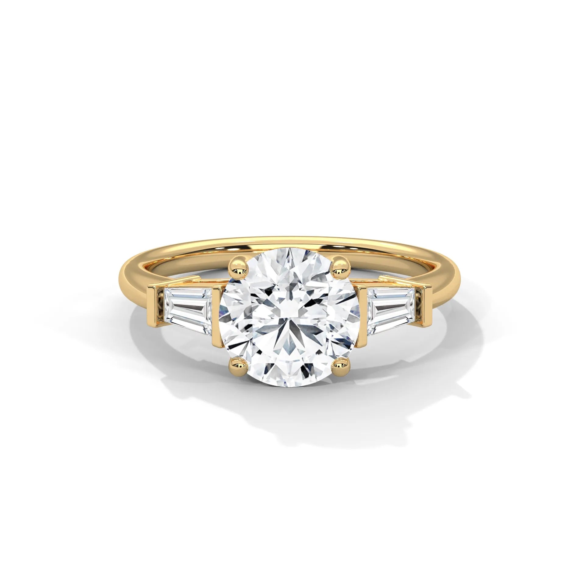 2.0ct Round Brilliant and Baguette Cut Moissanite 3-Stone Ring 925 Sterling Silver