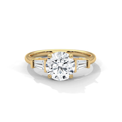 2.0ct Round Brilliant and Baguette Cut Moissanite 3-Stone Ring 925 Sterling Silver