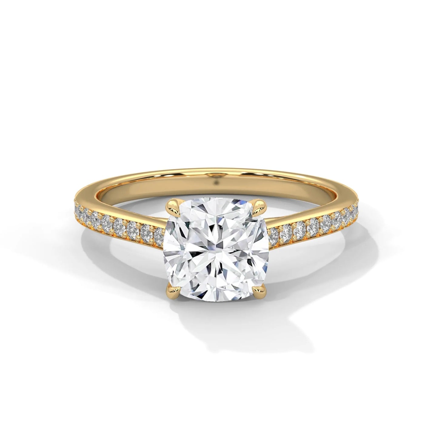 2.24ctw cushion cut moissanite solitaire ring with pave set band 925 sterling silver