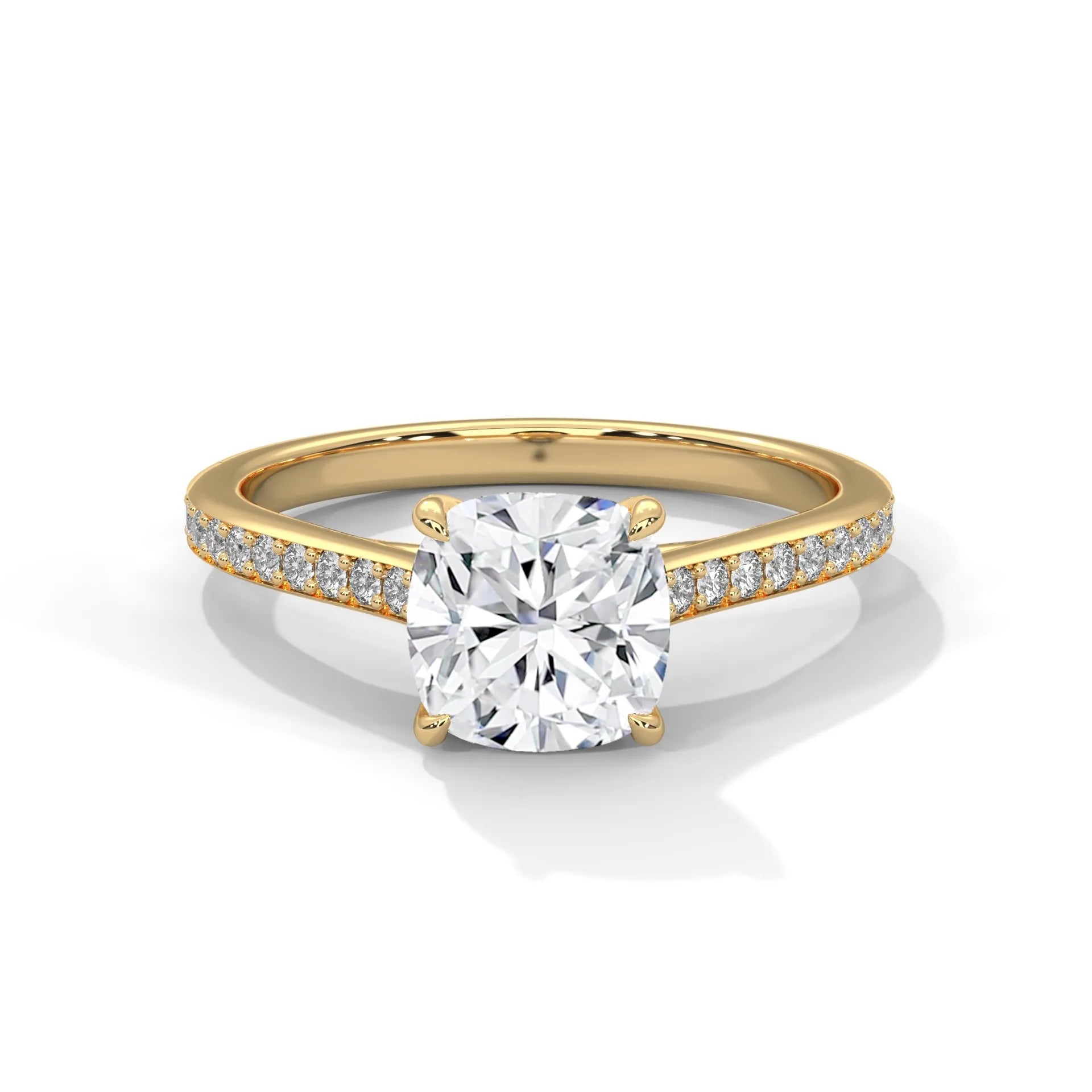 2.24ctw Cushion Cut Moissanite Solitaire Ring with Pave Set Band 925 Sterling Silver