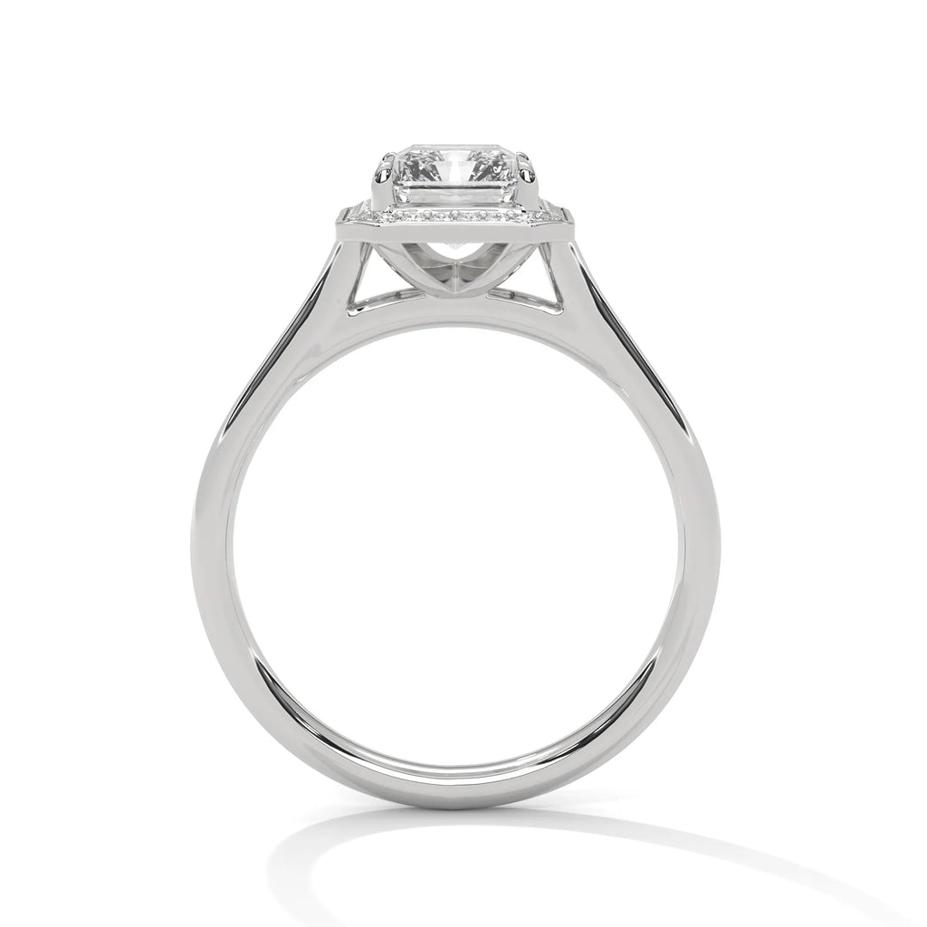 2.0ct Emerald Cut Moissanite Halo Solitaire Ring 925 Sterling Silver Engagement Band