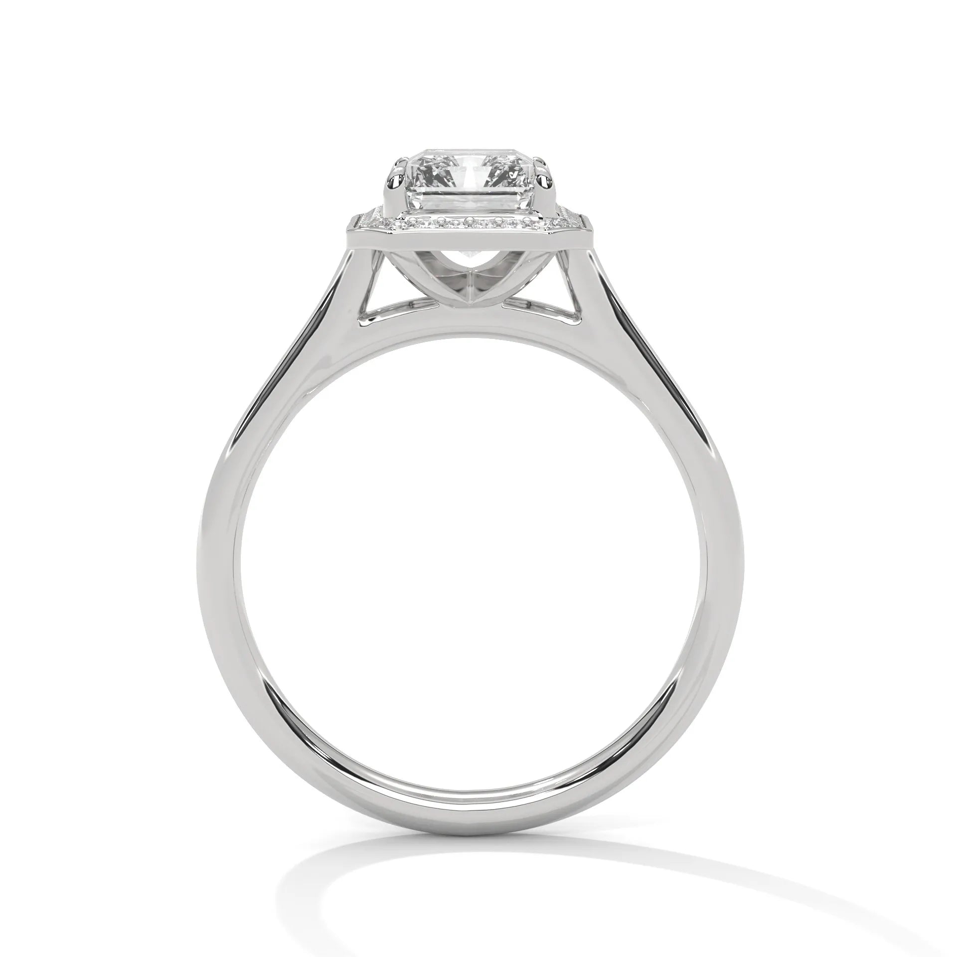 2.0ct Emerald Cut Moissanite Halo Solitaire Ring 925 Sterling Silver Engagement Band