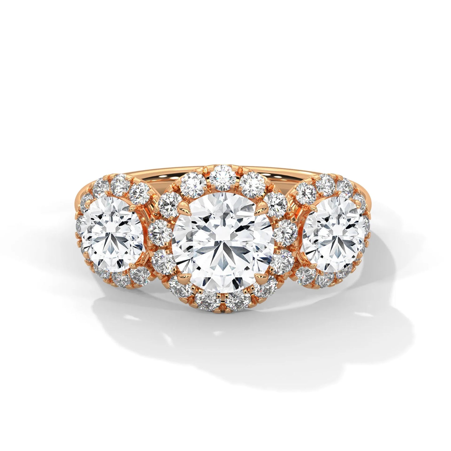1.0ct round brilliant cut moissanite 3-stone halo ring 925 sterling silver engagement band
