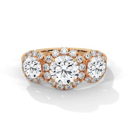 1.0ct Round Brilliant Cut Moissanite 3-Stone Halo Ring 925 Sterling Silver Engagement Band