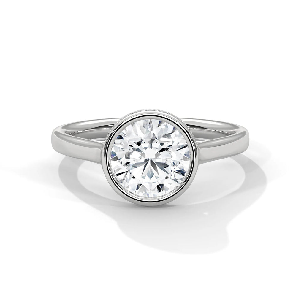 2.0ct Round Brilliant Cut Moissanite Bezel Set Solitaire Ring with Hidden Halo 925 Sterling Silver