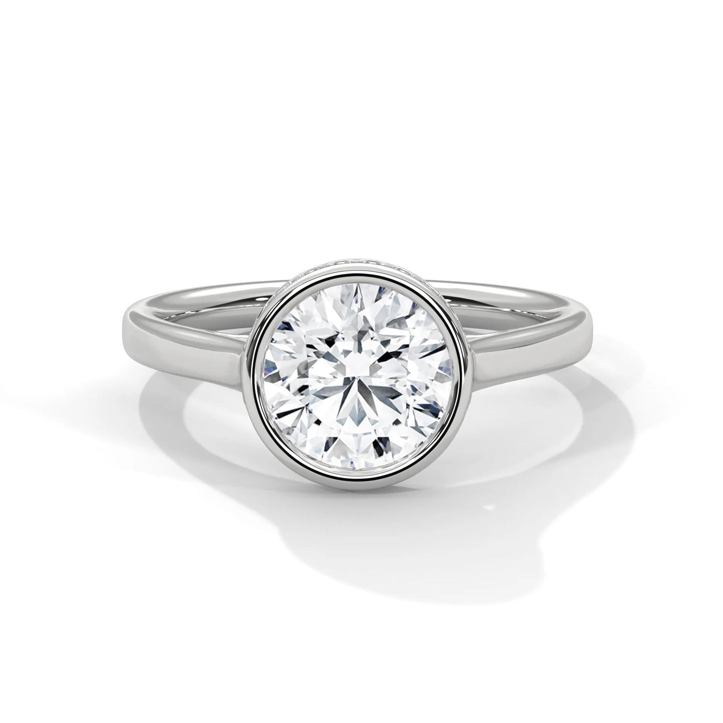 2.0ct round brilliant cut moissanite bezel set solitaire ring with hidden halo 925 sterling silver