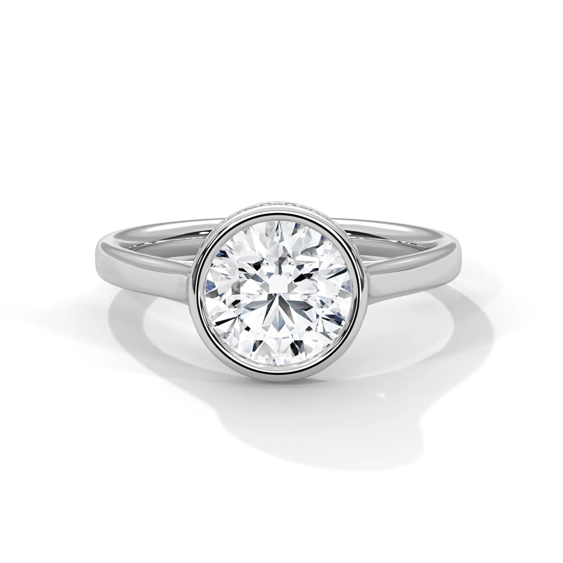 2.0ct Round Brilliant Cut Moissanite Bezel Set Solitaire Ring with Hidden Halo 925 Sterling Silver