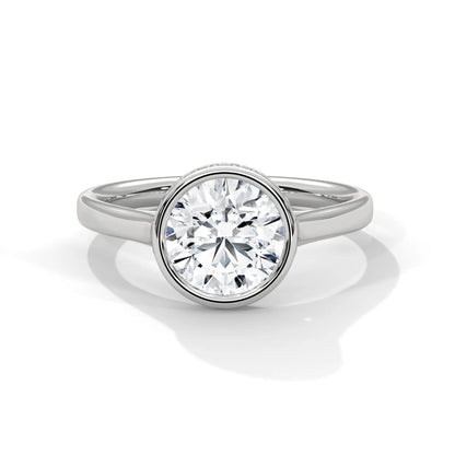 2.0ct Round Brilliant Cut Moissanite Bezel Set Solitaire Ring with Hidden Halo 925 Sterling Silver