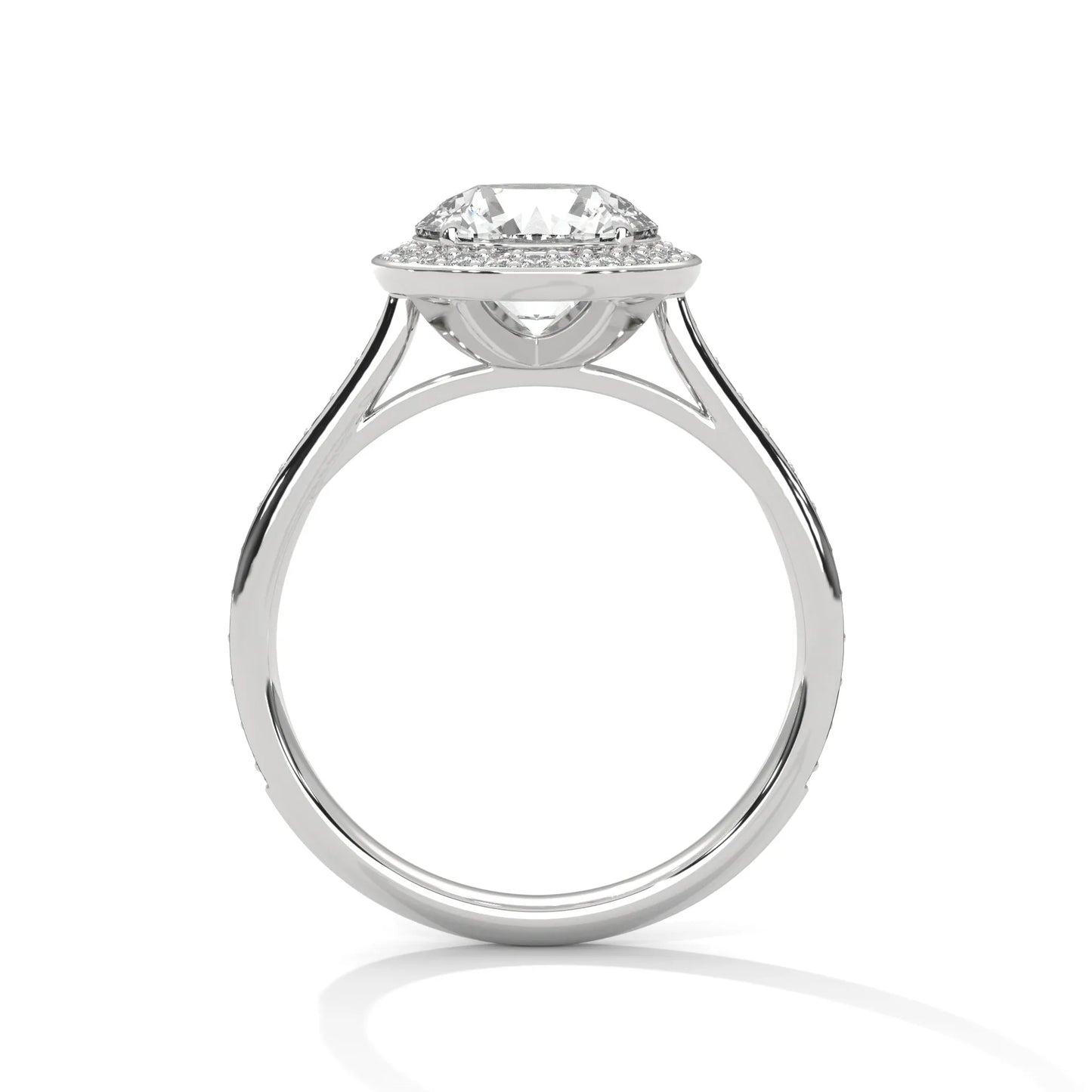 2.0ct round brilliant cut moissanite halo solitaire ring with pave band 925 sterling silver