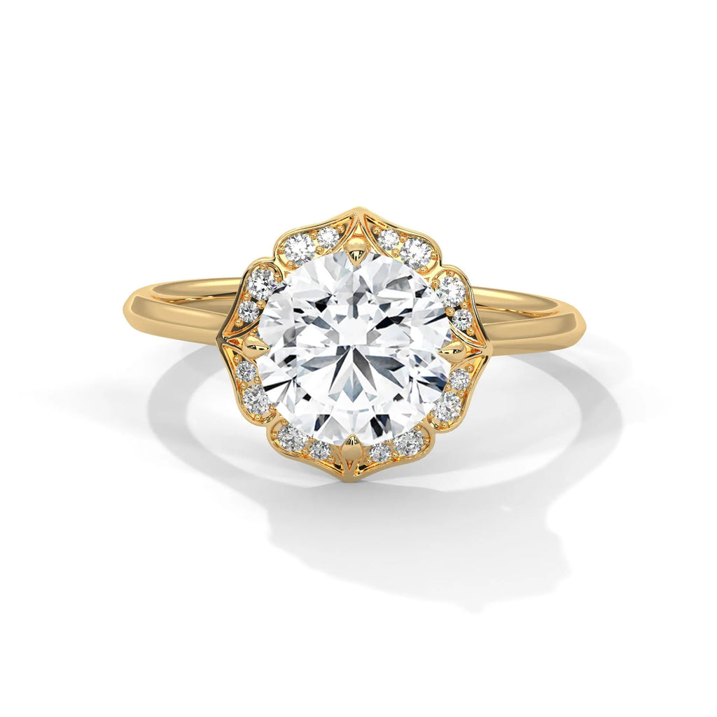 2.0ct Round Brilliant Cut Moissanite Floral Halo Solitaire Ring 925 Sterling Silver