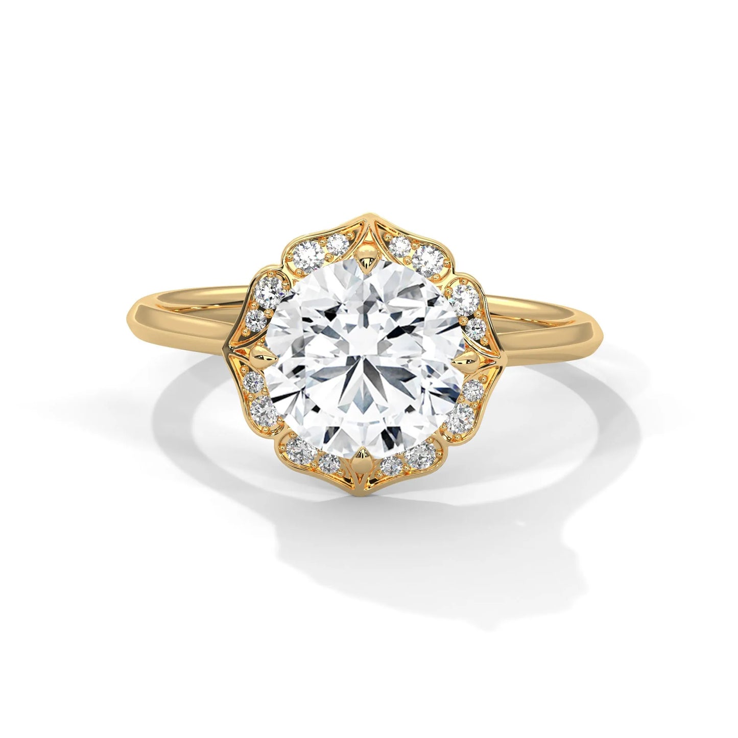2.0ct round brilliant cut moissanite floral halo solitaire ring 925 sterling silver