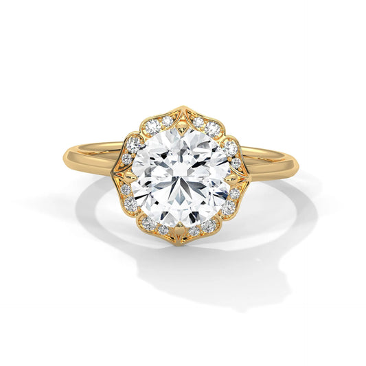 2.0ct Round Brilliant Cut Moissanite Floral Halo Solitaire Ring 925 Sterling Silver
