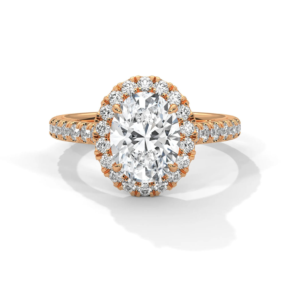 2.0ct Oval Cut Moissanite Halo Engagement Ring with Pave Band 925 Sterling Silver