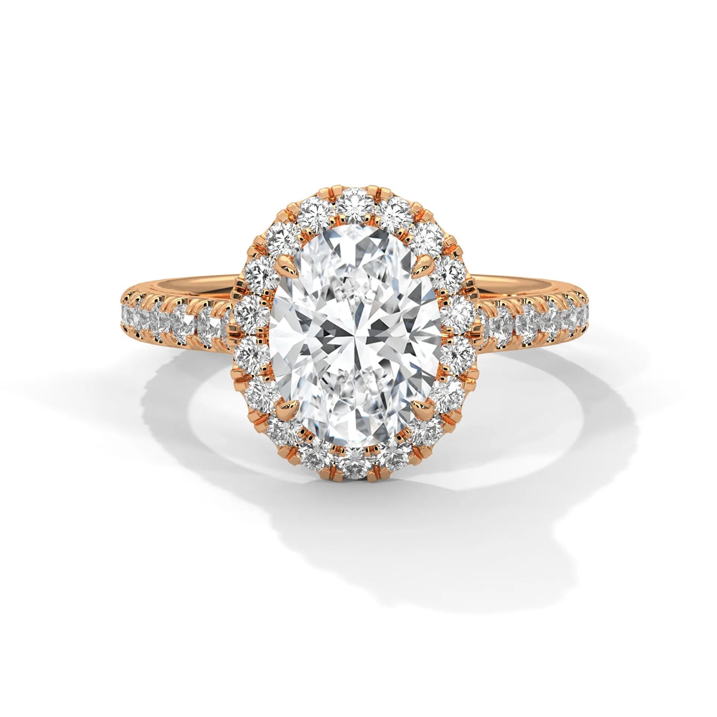 2.0ct oval cut moissanite halo engagement ring with pave band 925 sterling silver
