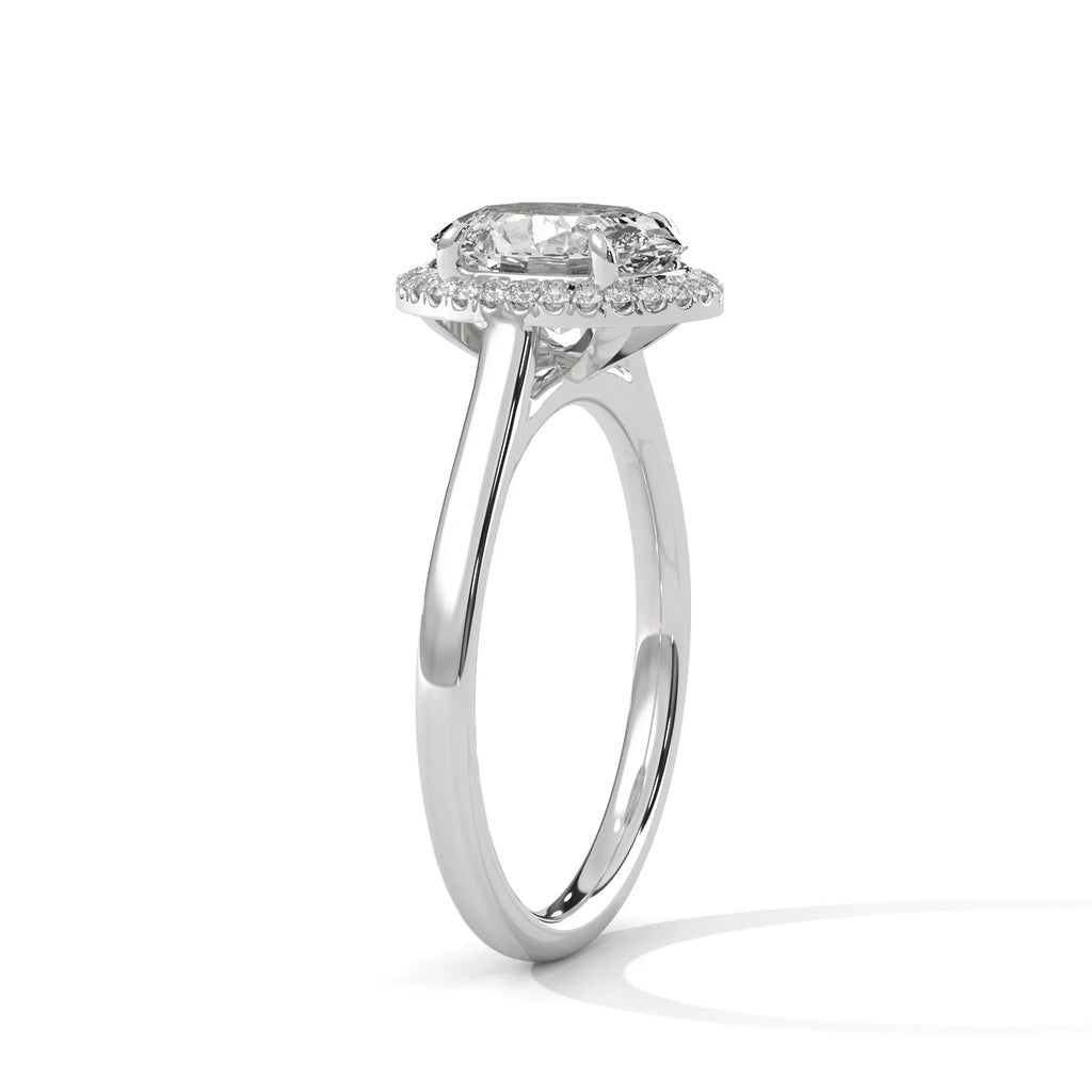 2.0ct Oval Cut Moissanite Halo Solitaire Ring 925 Sterling Silver Engagement Band