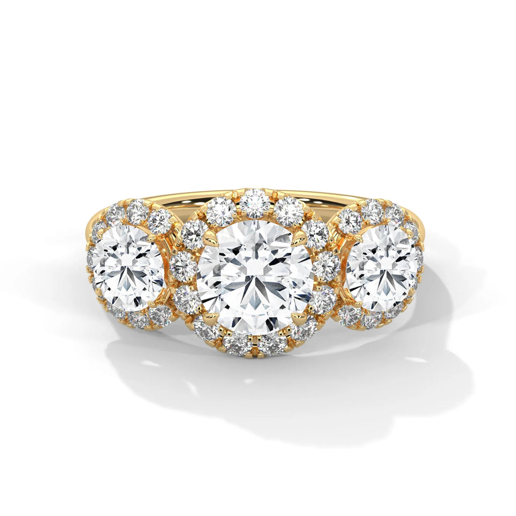 1.0ct Round Brilliant Cut Moissanite 3-Stone Halo Ring 925 Sterling Silver Engagement Band