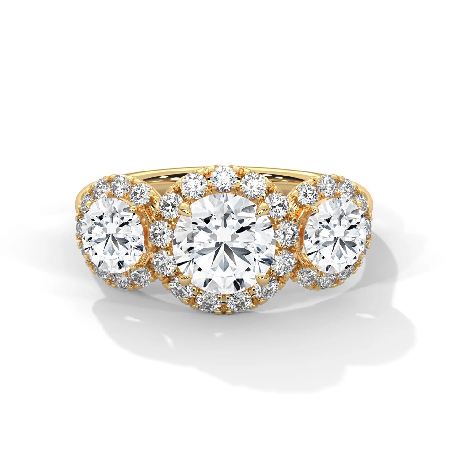 1.0ct round brilliant cut moissanite 3-stone halo ring 925 sterling silver engagement band