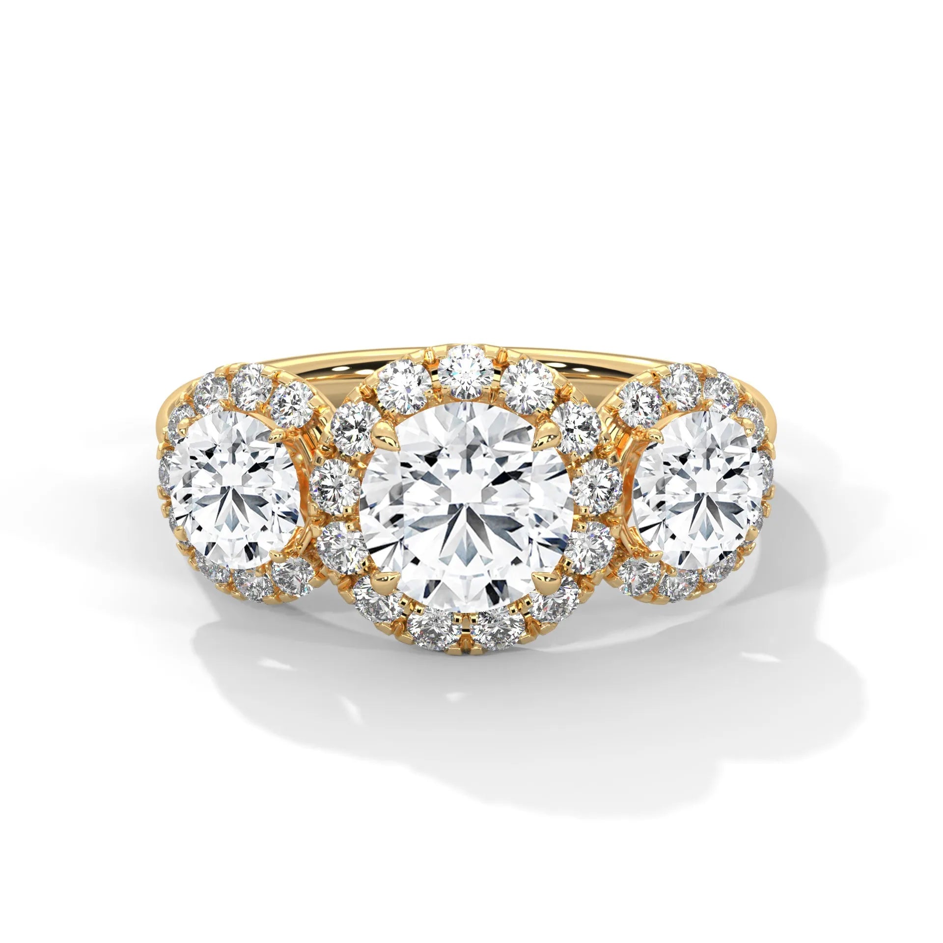 1.0ct Round Brilliant Cut Moissanite 3-Stone Halo Ring 925 Sterling Silver Engagement Band