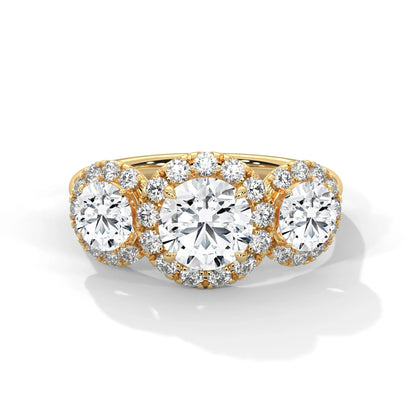 1.0ct Round Brilliant Cut Moissanite 3-Stone Halo Ring 925 Sterling Silver Engagement Band
