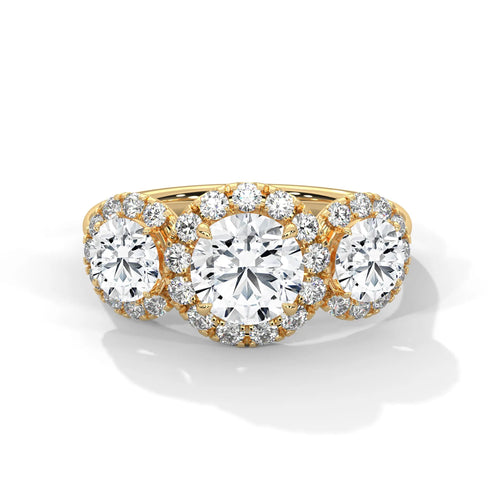 1.0ct Round Brilliant Cut Moissanite 3-Stone Halo Ring 925 Sterling Silver Engagement Band