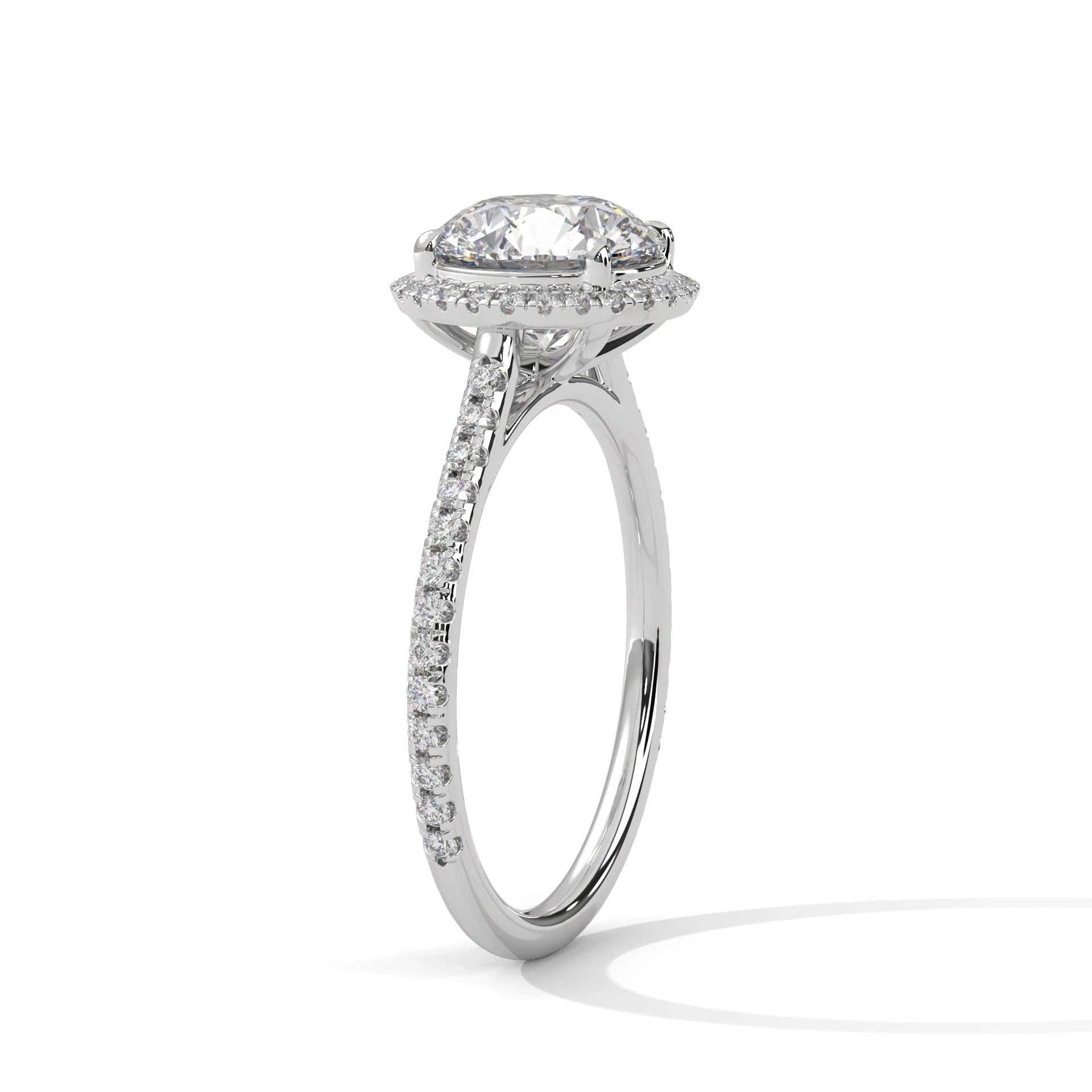 2.0ct Round Brilliant Cut Moissanite Halo Solitaire Ring 925 Sterling Silver Engagement Band