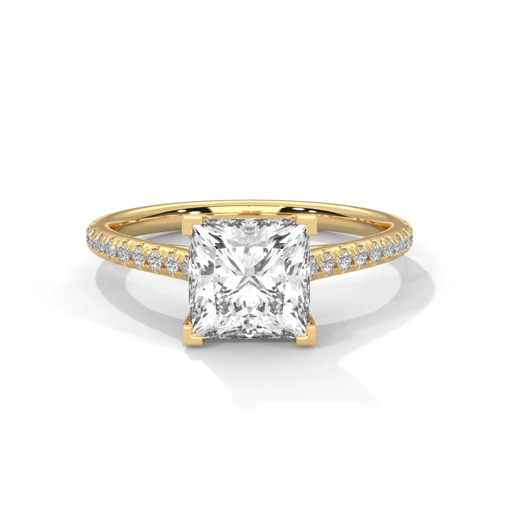 2.0ct Princess Cut Moissanite Solitaire Ring with Pave Set Band 925 Sterling Silver