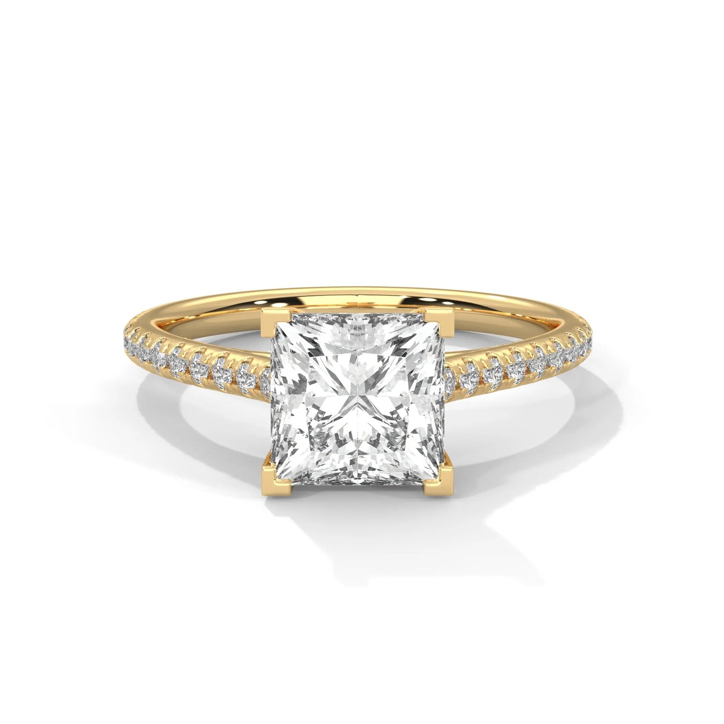 2.0ct princess cut moissanite solitaire ring with pave set band 925 sterling silver