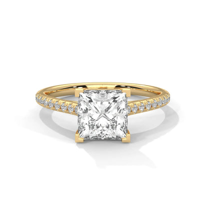 2.0ct Princess Cut Moissanite Solitaire Ring with Pave Set Band 925 Sterling Silver