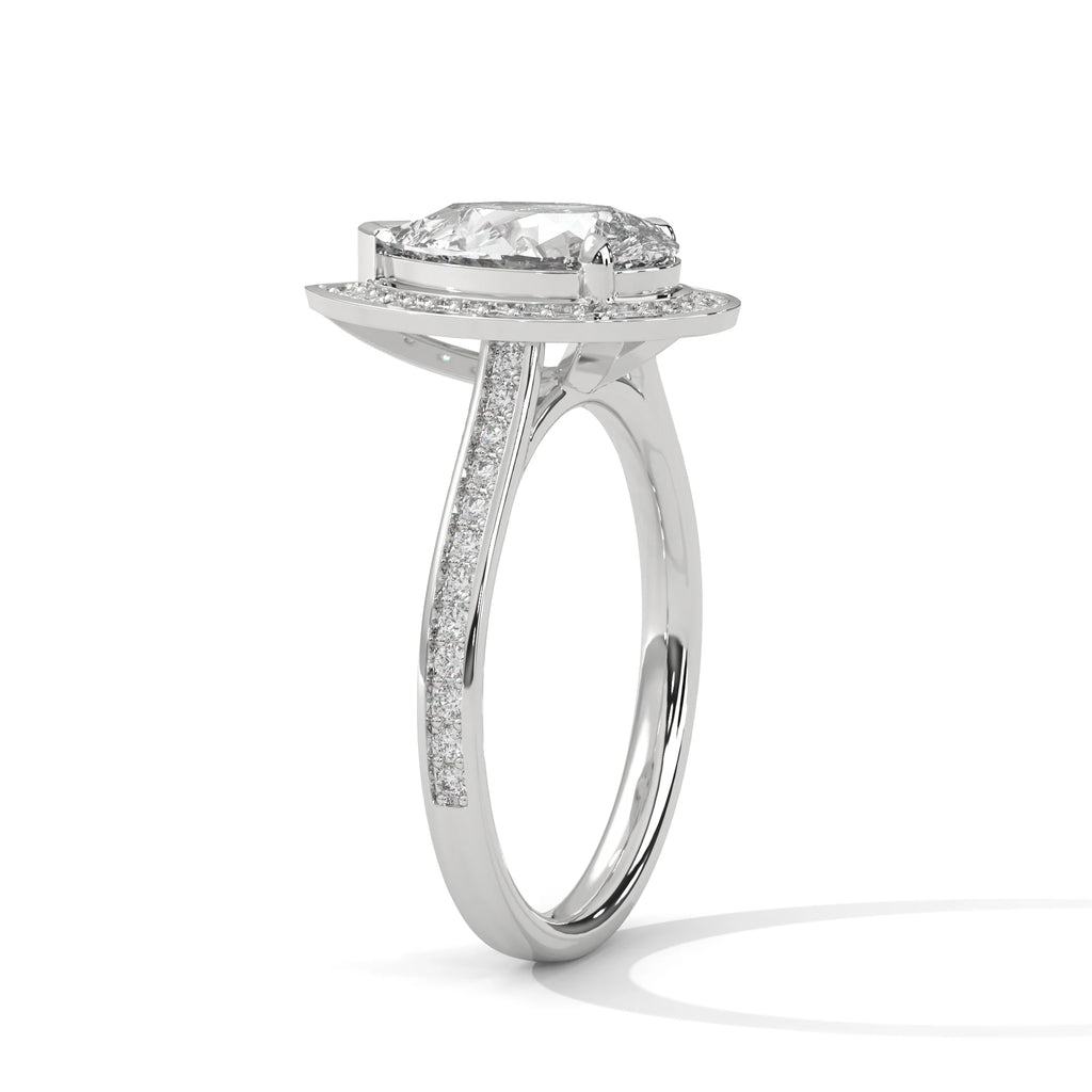 Pear Cut Halo Moissanite Engagement Ring 925 Sterling Silver Pave Set Wedding Band