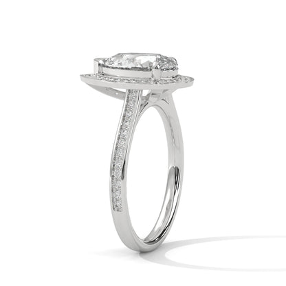 Pear Cut Halo Moissanite Engagement Ring 925 Sterling Silver Pave Set Wedding Band
