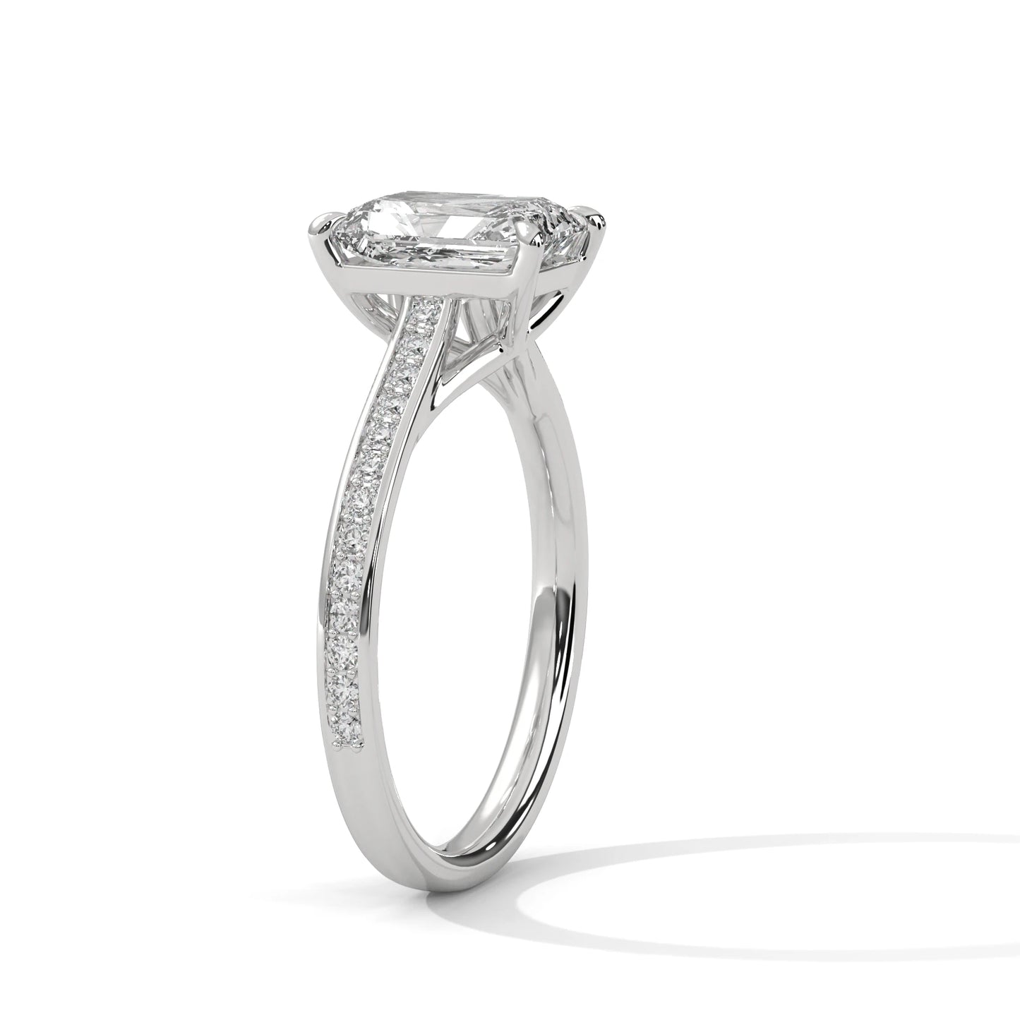 2.0ct emerald cut moissanite solitaire ring 925 sterling silver pave set engagement band