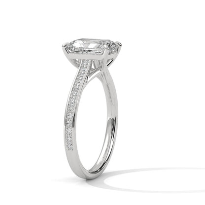 2.0ct Emerald Cut Moissanite Solitaire Ring 925 Sterling Silver Pave Set Engagement Band