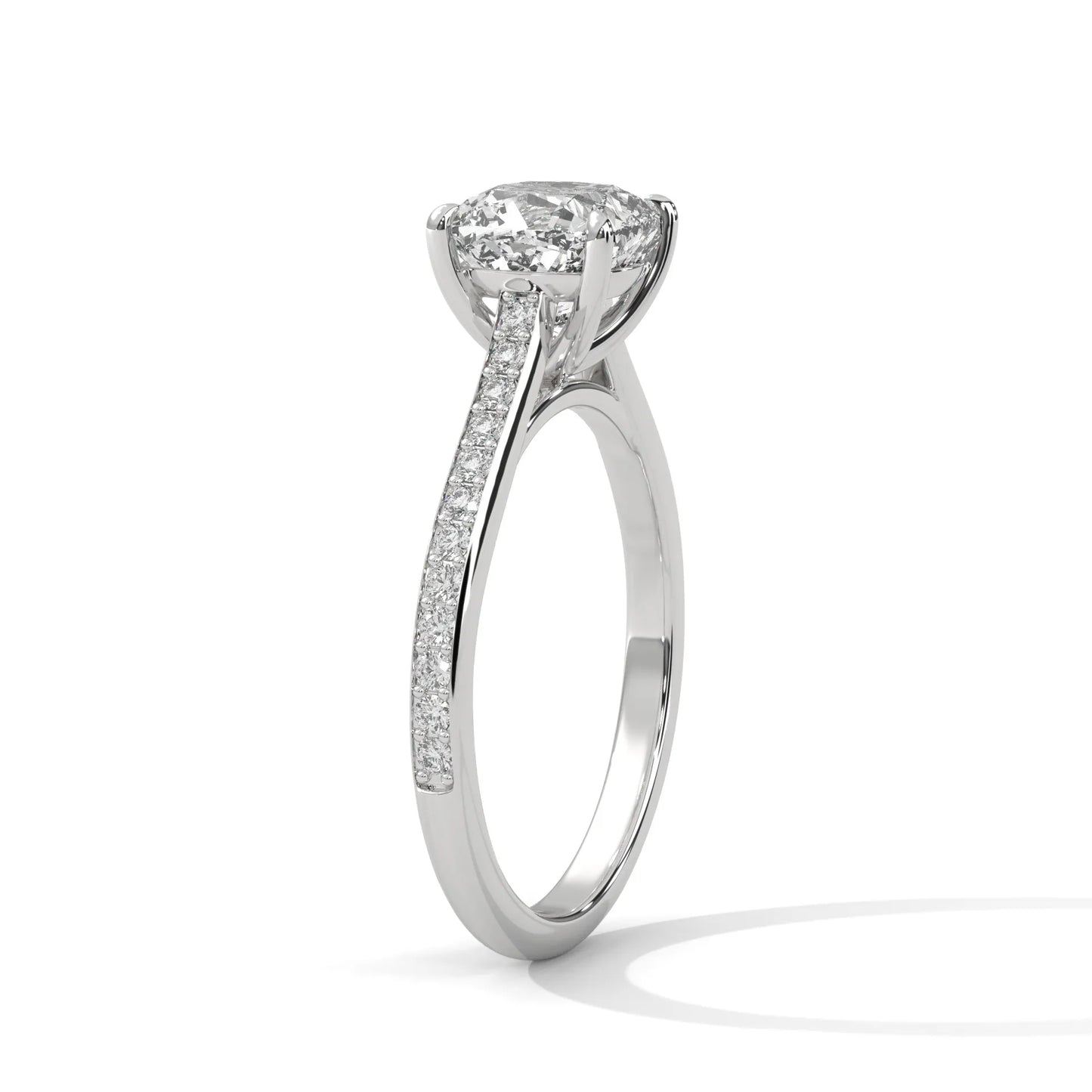 2.24ctw cushion cut moissanite solitaire ring with pave set band 925 sterling silver