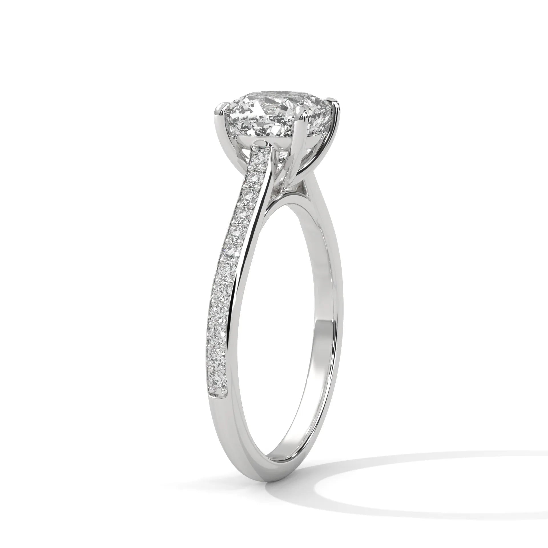 2.24ctw Cushion Cut Moissanite Solitaire Ring with Pave Set Band 925 Sterling Silver