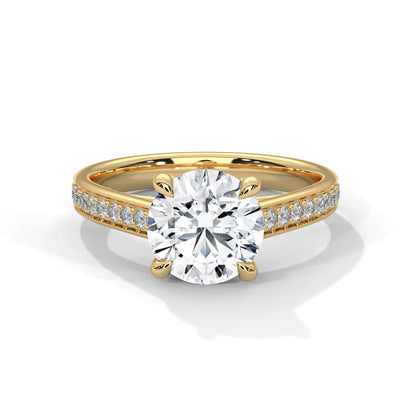 2.0ct Round Brilliant Cut Moissanite Solitaire Ring with Pave Set Band 925 Sterling Silver