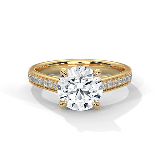 2.0ct Round Brilliant Cut Moissanite Solitaire Ring with Pave Set Band 925 Sterling Silver