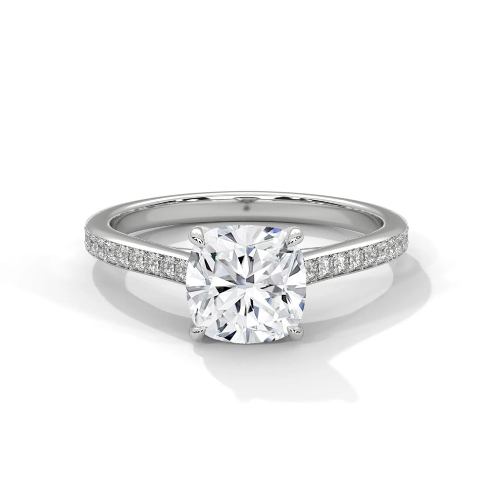 2.24ctw Cushion Cut Moissanite Solitaire Ring with Pave Set Band 925 Sterling Silver