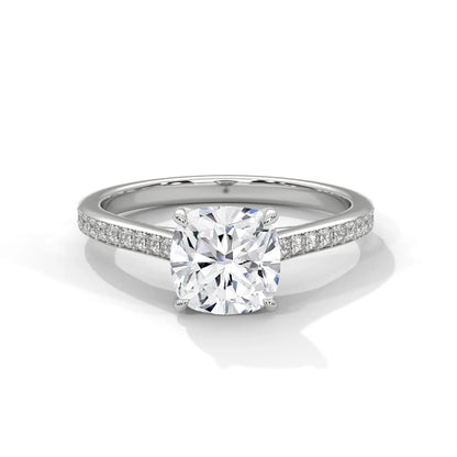 2.24ctw Cushion Cut Moissanite Solitaire Ring with Pave Set Band 925 Sterling Silver