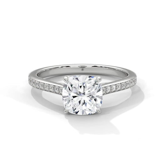 2.24ctw Cushion Cut Moissanite Solitaire Ring with Pave Set Band 925 Sterling Silver