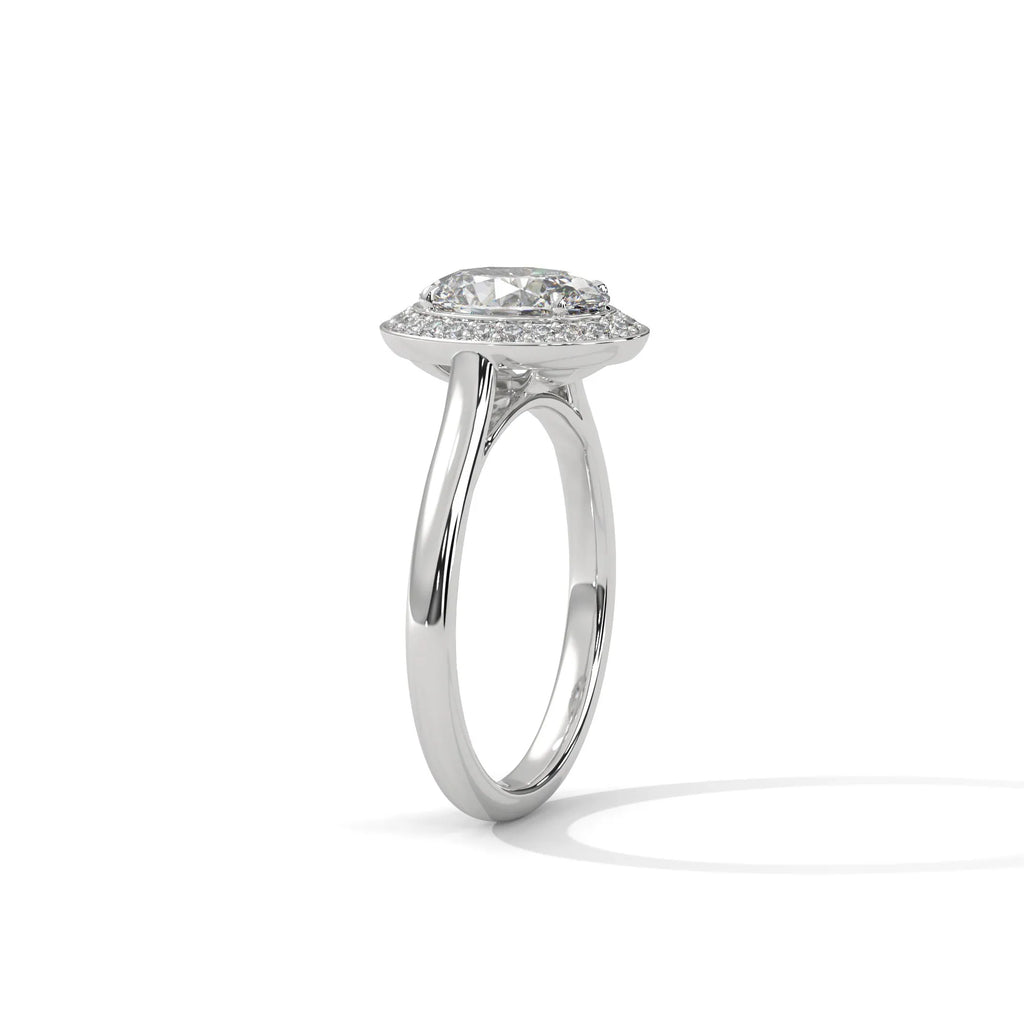 2.0ct Oval Cut Moissanite Halo Solitaire Ring 925 Sterling Silver Engagement Band