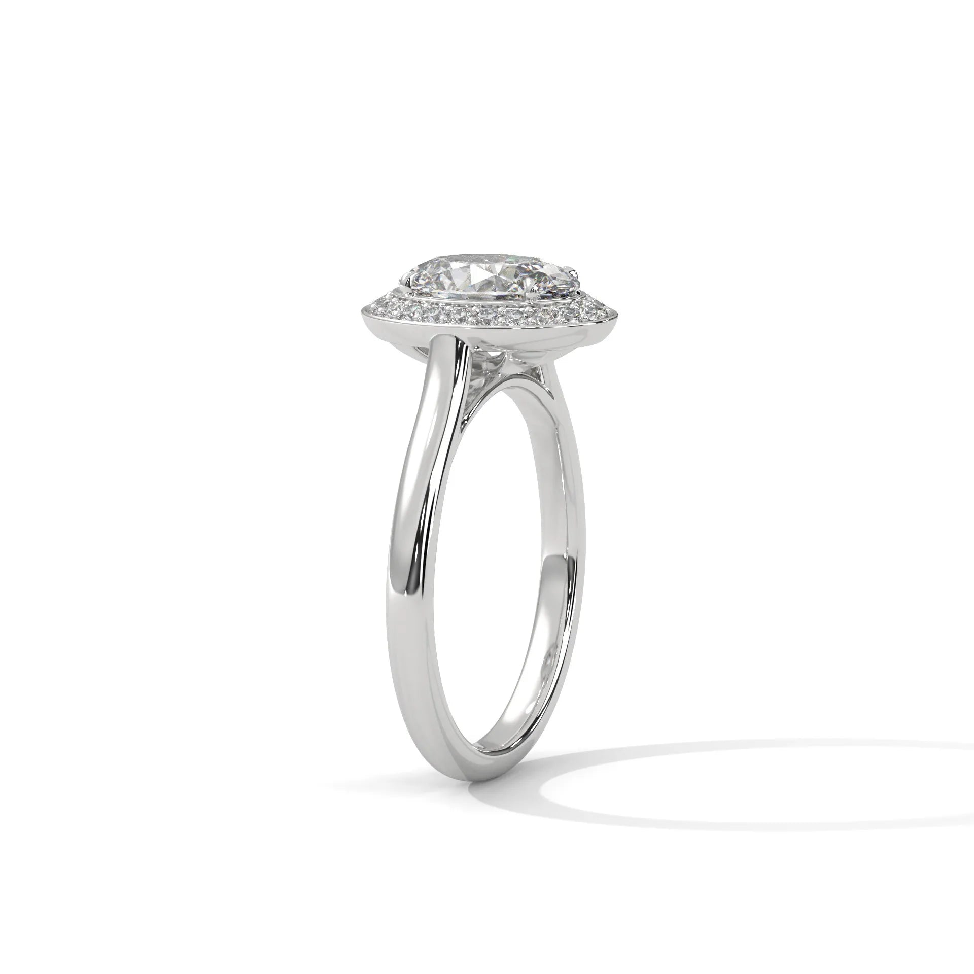 2.0ct Oval Cut Moissanite Halo Solitaire Ring 925 Sterling Silver Engagement Band